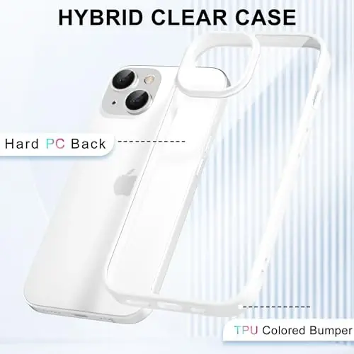 LoeoeL for iPhone 14 Plus Case Clear, Transparent Hybrid 14 Plus Phone Case [Hard Plastic & Soft Silicone Bumper] Acrylic Non Yellowing Thin Slim Protective Cover for Women, White - 3