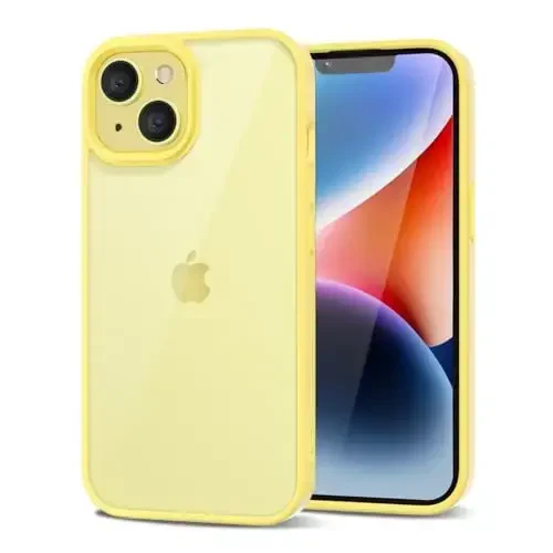LoeoeL for iPhone 14 Plus Case Clear, Transparent Hybrid 14 Plus Phone Case [Hard Plastic & Soft Silicone Bumper] Acrylic Non Yellowing Thin Slim Protective Cover for Women, Yellow 