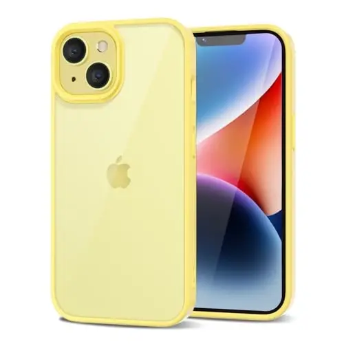 LoeoeL for iPhone 14 Plus Case Clear, Transparent Hybrid 14 Plus Phone Case [Hard Plastic & Soft Silicone Bumper] Acrylic Non Yellowing Thin Slim Protective Cover for Women, Yellow - 1