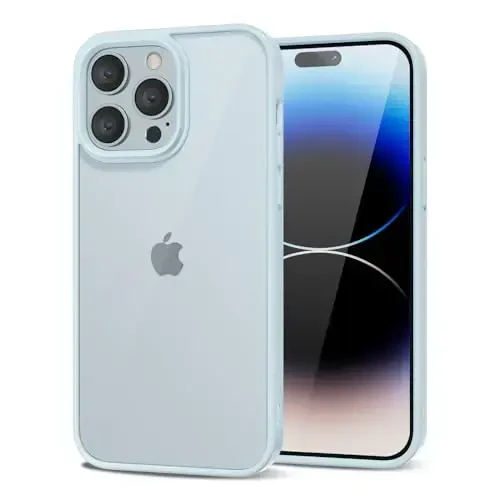 LoeoeL for iPhone 14 Pro Case Clear, Transparent Hybrid 14 Pro Phone Case [Hard Plastic & Soft Silicone Bumper] Acrylic Non Yellowing Thin Slim Protective Cover for Women, Light Blue - 1