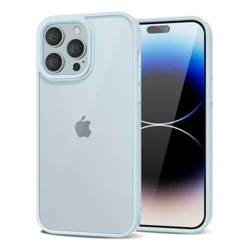 LoeoeL for iPhone 14 Pro Case Clear, Transparent Hybrid 14 Pro Phone Case [Hard Plastic & Soft Silicone Bumper] Acrylic Non Yellowing Thin Slim Protective Cover for Women, Light Blue - LOEOEL