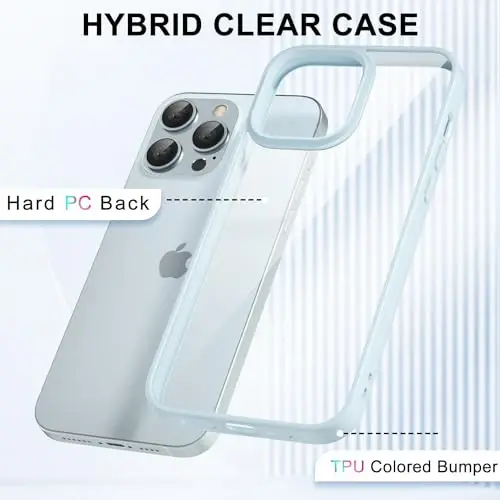 LoeoeL for iPhone 14 Pro Case Clear, Transparent Hybrid 14 Pro Phone Case [Hard Plastic & Soft Silicone Bumper] Acrylic Non Yellowing Thin Slim Protective Cover for Women, Light Blue - 3