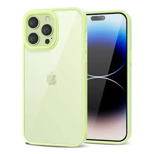 LoeoeL for iPhone 14 Pro Case Clear, Transparent Hybrid 14 Pro Phone Case [Hard Plastic & Soft Silicone Bumper] Acrylic Non Yellowing Thin Slim Protective Cover for Women, Mint Green - LOEOEL