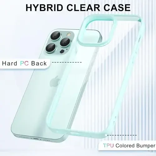 LoeoeL for iPhone 14 Pro Max Case Clear, Transparent Hybrid 14 Pro Max Phone Case [Hard Plastic & Soft Silicone Bumper] Acrylic Non Yellowing Thin Slim Protective Cover for Women, Teal - 3