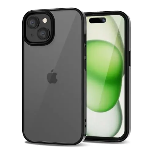LoeoeL for iPhone 15 Case Clear, Transparent Hybrid 15 Phone Case [Hard Plastic & Soft Silicone Bumper] Acrylic Non Yellowing Thin Slim Protective Cover for Women, Black 