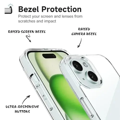 LoeoeL for iPhone 15 Case Clear, Transparent Hybrid 15 Phone Case [Hard Plastic & Soft Silicone Bumper] Acrylic Non Yellowing Thin Slim Protective Cover for Women, Crystal Clear - 4