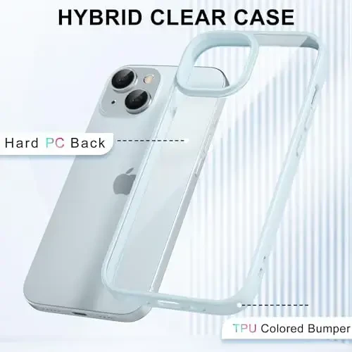 LoeoeL for iPhone 15 Case Clear, Transparent Hybrid 15 Phone Case [Hard Plastic & Soft Silicone Bumper] Acrylic Non Yellowing Thin Slim Protective Cover for Women, Light Blue - 3