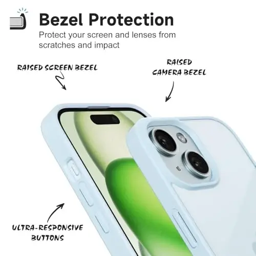 LoeoeL for iPhone 15 Case Clear, Transparent Hybrid 15 Phone Case [Hard Plastic & Soft Silicone Bumper] Acrylic Non Yellowing Thin Slim Protective Cover for Women, Light Blue - 4