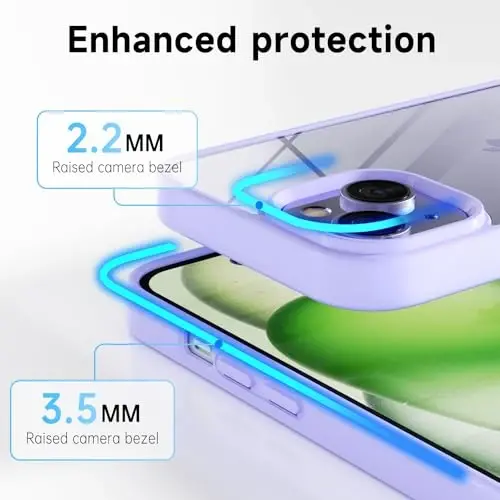 LoeoeL for iPhone 15 Case Clear, Transparent Hybrid 15 Phone Case [Hard Plastic & Soft Silicone Bumper] Acrylic Non Yellowing Thin Slim Protective Cover for Women, Purple Lavender - 5