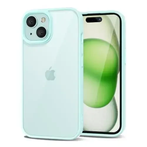 LoeoeL for iPhone 15 Case Clear, Transparent Hybrid 15 Phone Case [Hard Plastic & Soft Silicone Bumper] Acrylic Non Yellowing Thin Slim Protective Cover for Women, Teal - 1