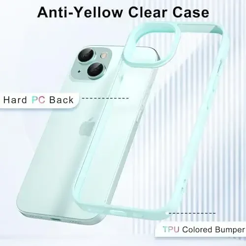 LoeoeL for iPhone 15 Case Clear, Transparent Hybrid 15 Phone Case [Hard Plastic & Soft Silicone Bumper] Acrylic Non Yellowing Thin Slim Protective Cover for Women, Teal - 3