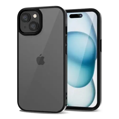 LoeoeL for iPhone 15 Plus Case Clear, Transparent Hybrid 15 Plus Phone Case [Hard Plastic & Soft Silicone Bumper] Acrylic Non Yellowing Thin Slim Protective Cover for Women, Black 