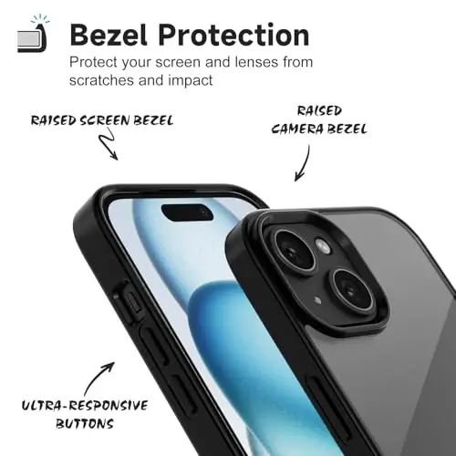 LoeoeL for iPhone 15 Plus Case Clear, Transparent Hybrid 15 Plus Phone Case [Hard Plastic & Soft Silicone Bumper] Acrylic Non Yellowing Thin Slim Protective Cover for Women, Black - 4