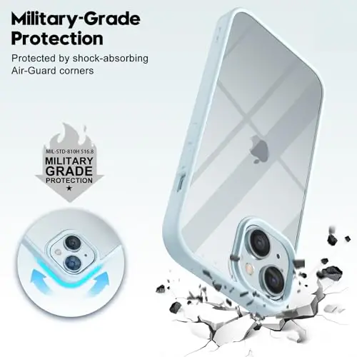 LoeoeL for iPhone 15 Plus Case Clear, Transparent Hybrid 15 Plus Phone Case [Hard Plastic & Soft Silicone Bumper] Acrylic Non Yellowing Thin Slim Protective Cover for Women, Light Blue - 6