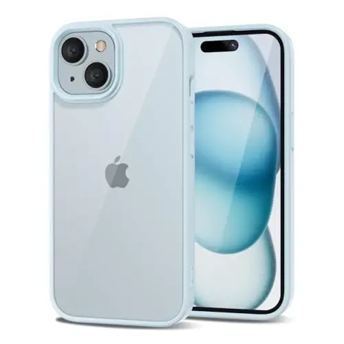 LoeoeL for iPhone 15 Plus Case Clear, Transparent Hybrid 15 Plus Phone Case [Hard Plastic & Soft Silicone Bumper] Acrylic Non Yellowing Thin Slim Protective Cover for Women, Light Blue 