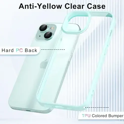 LoeoeL for iPhone 15 Plus Case Clear, Transparent Hybrid 15 Plus Phone Case [Hard Plastic & Soft Silicone Bumper] Acrylic Non Yellowing Thin Slim Protective Cover for Women, Teal - 9