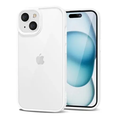 LoeoeL for iPhone 15 Plus Case Clear, Transparent Hybrid 15 Plus Phone Case [Hard Plastic & Soft Silicone Bumper] Acrylic Non Yellowing Thin Slim Protective Cover for Women, White 