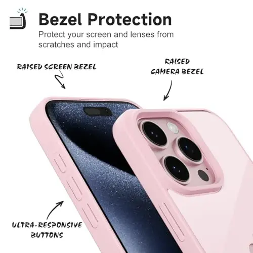 LoeoeL for iPhone 15 Pro Case Clear, Transparent Hybrid 15 Pro Phone Case [Hard Plastic & Soft Silicone Bumper] Acrylic Non Yellowing Thin Slim Protective Cover for Women, Light Pink - 4