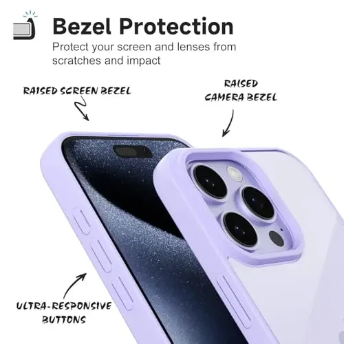 LoeoeL for iPhone 15 Pro Case Clear, Transparent Hybrid 15 Pro Phone Case [Hard Plastic & Soft Silicone Bumper] Acrylic Non Yellowing Thin Slim Protective Cover for Women, Purple Lavender - 4