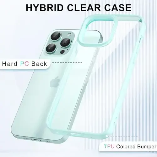 LoeoeL for iPhone 15 Pro Case Clear, Transparent Hybrid 15 Pro Phone Case [Hard Plastic & Soft Silicone Bumper] Acrylic Non Yellowing Thin Slim Protective Cover for Women, Teal - 3