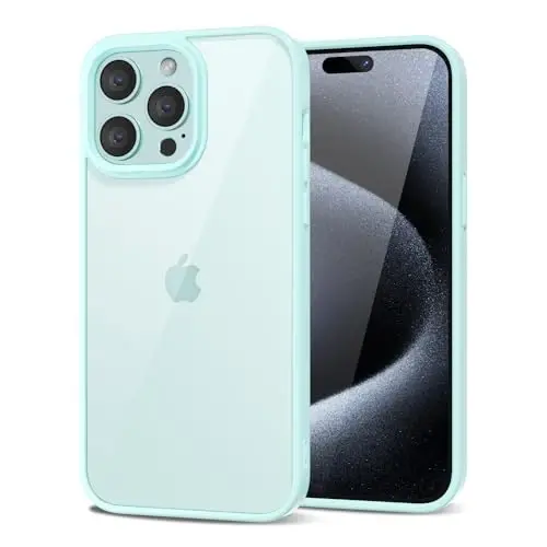 LoeoeL for iPhone 15 Pro Case Clear, Transparent Hybrid 15 Pro Phone Case [Hard Plastic & Soft Silicone Bumper] Acrylic Non Yellowing Thin Slim Protective Cover for Women, Teal 