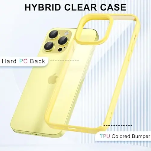 LoeoeL for iPhone 15 Pro Case Clear, Transparent Hybrid 15 Pro Phone Case [Hard Plastic & Soft Silicone Bumper] Acrylic Non Yellowing Thin Slim Protective Cover for Women, Yellow - 3