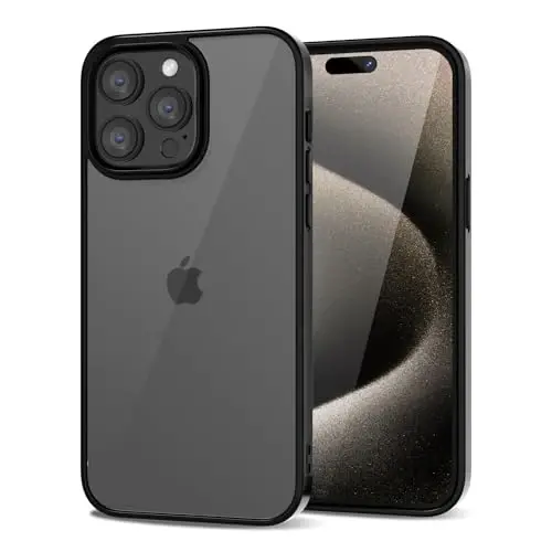 LoeoeL for iPhone 15 Pro Max Case Clear, Transparent Hybrid 15 Pro Max Phone Case [Hard Plastic & Soft Silicone Bumper] Acrylic Non Yellowing Thin Slim Protective Cover for Women, Black - LOEOEL