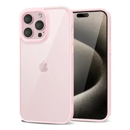 LoeoeL for iPhone 15 Pro Max Case Clear, Transparent Hybrid 15 Pro Max Phone Case [Hard Plastic & Soft Silicone Bumper] Acrylic Non Yellowing Thin Slim Protective Cover for Women, Light Pink - 14