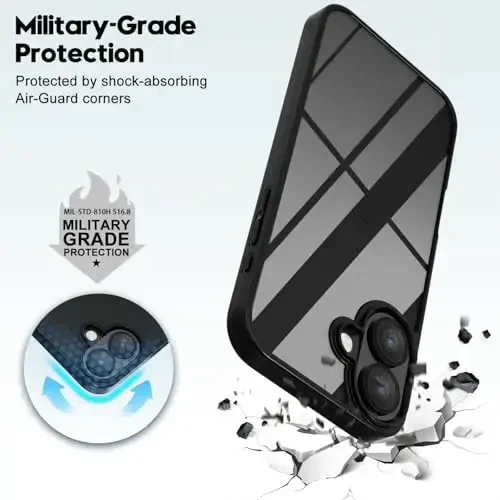 LoeoeL for iPhone 16 Case Clear, Transparent Hybrid 16 Phone Case [Hard Plastic & Soft Silicone Bumper] Acrylic Non Yellowing Thin Slim Protective Cover for Women, Black - 6