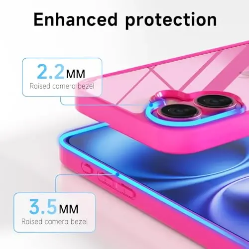 LoeoeL for iPhone 16 Case Clear, Transparent Hybrid 16 Phone Case [Hard Plastic & Soft Silicone Bumper] Acrylic Non Yellowing Thin Slim Protective Cover for Women, Neon Hot Pink - 5