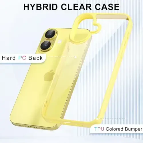 LoeoeL for iPhone 16 Case Clear, Transparent Hybrid 16 Phone Case [Hard Plastic & Soft Silicone Bumper] Acrylic Non Yellowing Thin Slim Protective Cover for Women, Yellow - 3