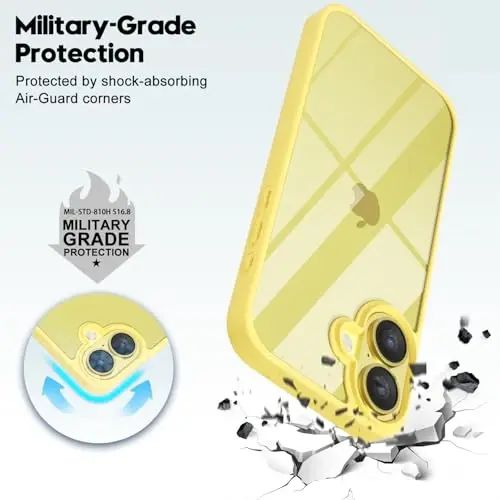 LoeoeL for iPhone 16 Case Clear, Transparent Hybrid 16 Phone Case [Hard Plastic & Soft Silicone Bumper] Acrylic Non Yellowing Thin Slim Protective Cover for Women, Yellow - 6