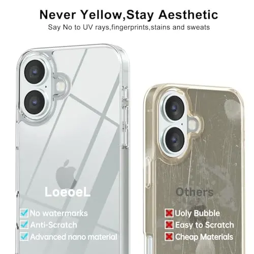 LoeoeL for iPhone 16 Plus Case Clear, Transparent Hybrid 16 Plus Phone Case [Hard Plastic & Soft Silicone Bumper] Acrylic Non Yellowing Thin Slim Protective Cover for Women, Crystal Clear - 4