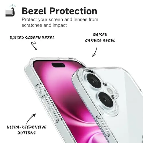LoeoeL for iPhone 16 Plus Case Clear, Transparent Hybrid 16 Plus Phone Case [Hard Plastic & Soft Silicone Bumper] Acrylic Non Yellowing Thin Slim Protective Cover for Women, Crystal Clear - 4