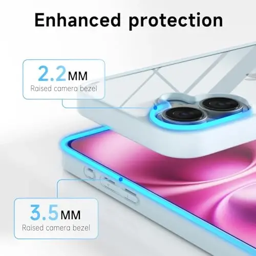 LoeoeL for iPhone 16 Plus Case Clear, Transparent Hybrid 16 Plus Phone Case [Hard Plastic & Soft Silicone Bumper] Acrylic Non Yellowing Thin Slim Protective Cover for Women, Light Blue - 5