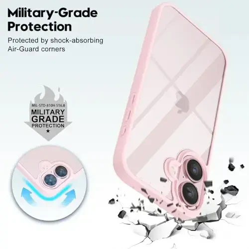 LoeoeL for iPhone 16 Plus Case Clear, Transparent Hybrid 16 Plus Phone Case [Hard Plastic & Soft Silicone Bumper] Acrylic Non Yellowing Thin Slim Protective Cover for Women, Light Pink - 6