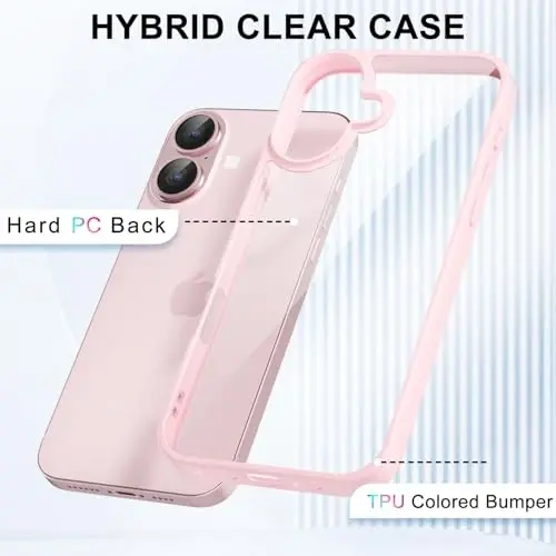 LoeoeL for iPhone 16 Plus Case Clear, Transparent Hybrid 16 Plus Phone Case [Hard Plastic & Soft Silicone Bumper] Acrylic Non Yellowing Thin Slim Protective Cover for Women, Light Pink - 3