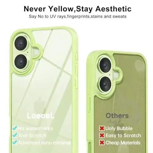 LoeoeL for iPhone 16 Plus Case Clear, Transparent Hybrid 16 Plus Phone Case [Hard Plastic & Soft Silicone Bumper] Acrylic Non Yellowing Thin Slim Protective Cover for Women, Mint Green - 11