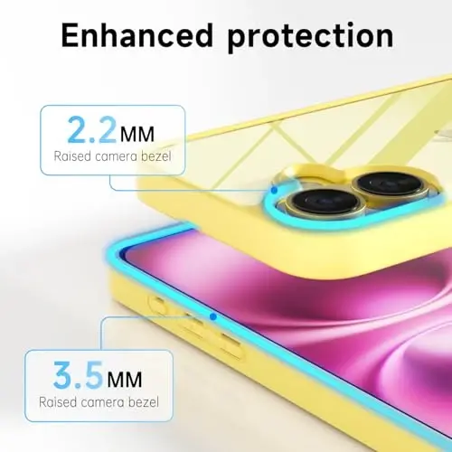 LoeoeL for iPhone 16 Plus Case Clear, Transparent Hybrid 16 Plus Phone Case [Hard Plastic & Soft Silicone Bumper] Acrylic Non Yellowing Thin Slim Protective Cover for Women, Yellow - 8