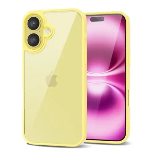 LoeoeL for iPhone 16 Plus Case Clear, Transparent Hybrid 16 Plus Phone Case [Hard Plastic & Soft Silicone Bumper] Acrylic Non Yellowing Thin Slim Protective Cover for Women, Yellow - 1