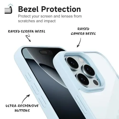 LoeoeL for iPhone 16 Pro Case Clear, Transparent Hybrid 16 Pro Phone Case [Hard Plastic & Soft Silicone Bumper] Acrylic Non Yellowing Thin Slim Protective Cover for Women, Light Blue - 4