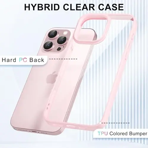 LoeoeL for iPhone 16 Pro Case Clear, Transparent Hybrid 16 Pro Phone Case [Hard Plastic & Soft Silicone Bumper] Acrylic Non Yellowing Thin Slim Protective Cover for Women, Light Pink - 3