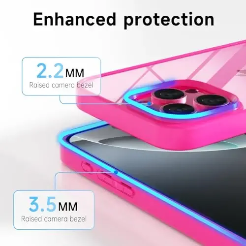 LoeoeL for iPhone 16 Pro Case Clear, Transparent Hybrid 16 Pro Phone Case [Hard Plastic & Soft Silicone Bumper] Acrylic Non Yellowing Thin Slim Protective Cover for Women, Neon Hot Pink - 10