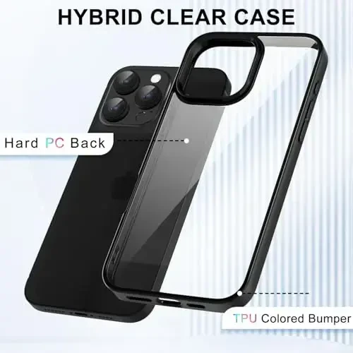 LoeoeL for iPhone 16 Pro Max Case Clear, Transparent Hybrid 16 Pro Max Phone Case [Hard Plastic & Soft Silicone Bumper] Acrylic Non Yellowing Thin Slim Protective Cover for Women, Black - 12
