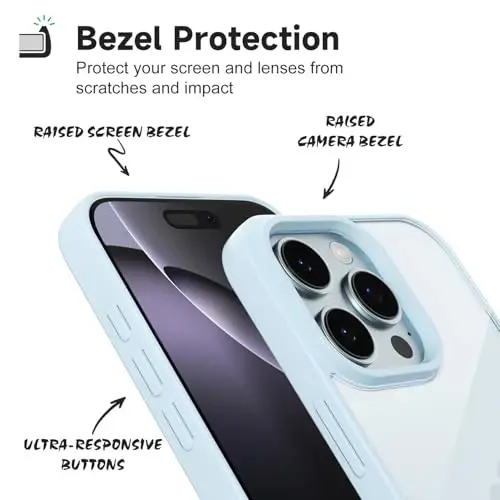 LoeoeL for iPhone 16 Pro Max Case Clear, Transparent Hybrid 16 Pro Max Phone Case [Hard Plastic & Soft Silicone Bumper] Acrylic Non Yellowing Thin Slim Protective Cover for Women, Light Blue - 4