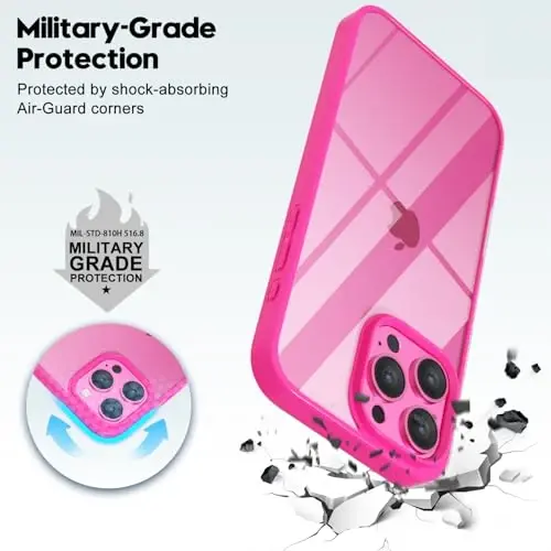 LoeoeL for iPhone 16 Pro Max Case Clear, Transparent Hybrid 16 Pro Max Phone Case [Hard Plastic & Soft Silicone Bumper] Acrylic Non Yellowing Thin Slim Protective Cover for Women, Neon Hot Pink - 6