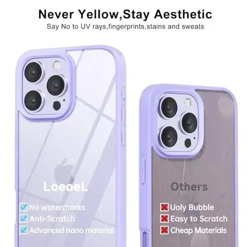 LoeoeL for iPhone 16 Pro Max Case Clear, Transparent Hybrid 16 Pro Max Phone Case [Hard Plastic & Soft Silicone Bumper] Acrylic Non Yellowing Thin Slim Protective Cover for Women, Purple Lavender - 4