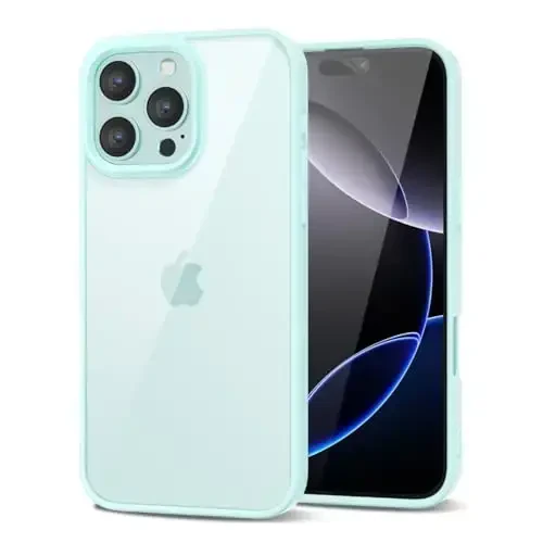 LoeoeL for iPhone 16 Pro Max Case Clear, Transparent Hybrid 16 Pro Max Phone Case [Hard Plastic & Soft Silicone Bumper] Acrylic Non Yellowing Thin Slim Protective Cover for Women, Teal - 1