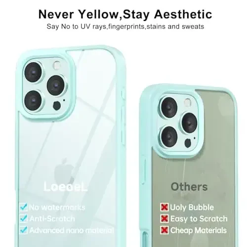 LoeoeL for iPhone 16 Pro Max Case Clear, Transparent Hybrid 16 Pro Max Phone Case [Hard Plastic & Soft Silicone Bumper] Acrylic Non Yellowing Thin Slim Protective Cover for Women, Teal - 4