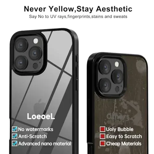 LoeoeL for iPhone 16 Pro Max Case Clear, Transparent Hybrid 16 Pro Max Phone Case [Qattiq plastik & Yumshoq silikon bamper] Ayollar uchun akril sarg'aymaydigan ingichka himoya qopqog'i, qora - 11